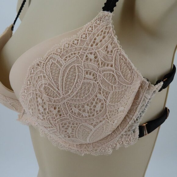 Victorias Secret 32D Very Sexy Push Up Bra Cream Lace Black Padded Underwire - Picture 4 of 16